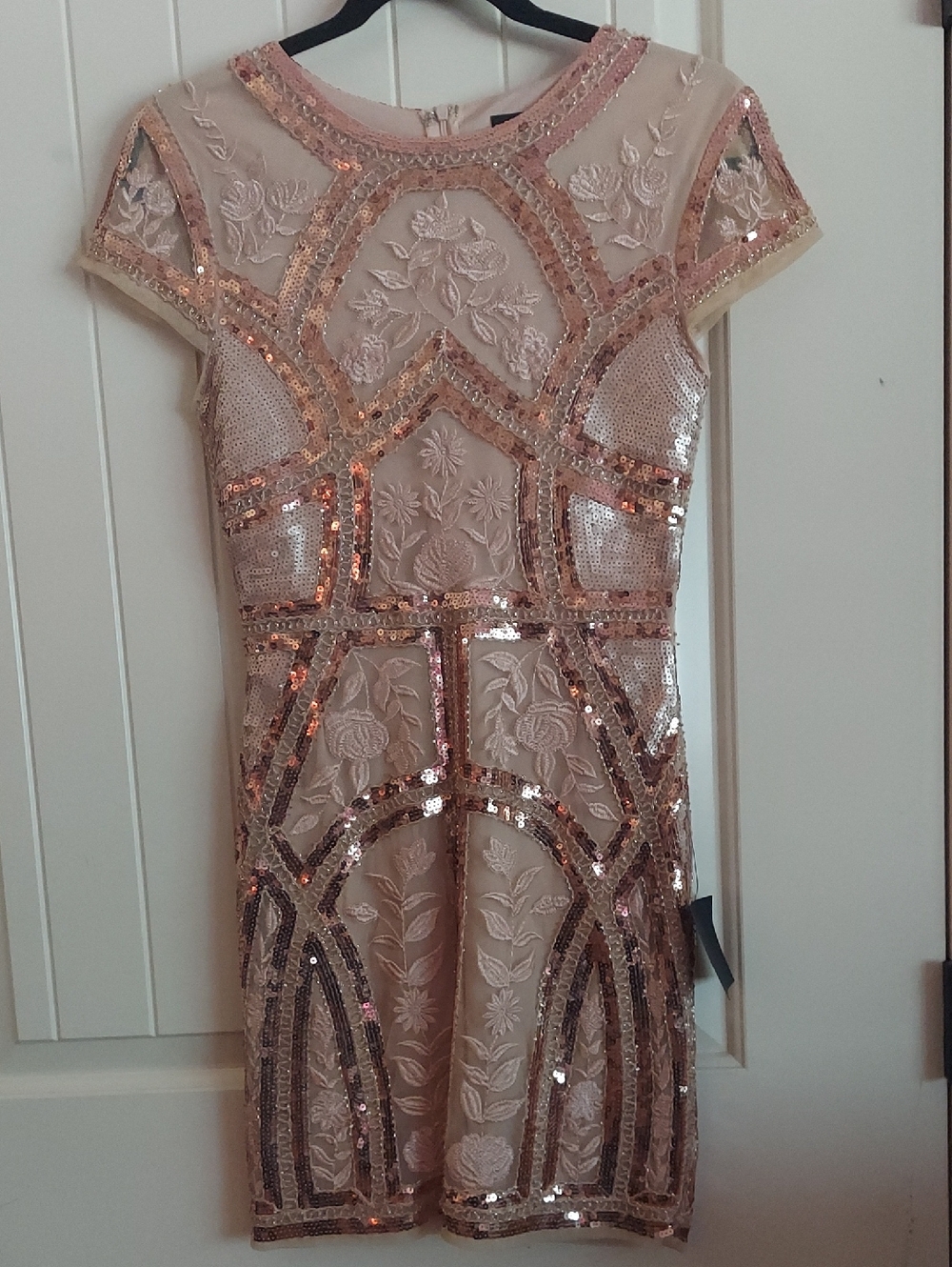 NWT Lulu's Rose Gold Embroidered Sequin Mini Dress Size S